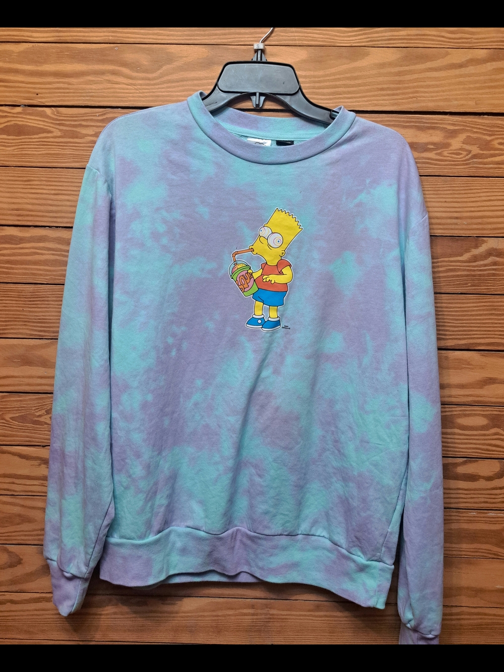 Tie-Dye  Vintage Bart Simpson Pullover Sweatshirt - Purple & Teal Sz M Unisex